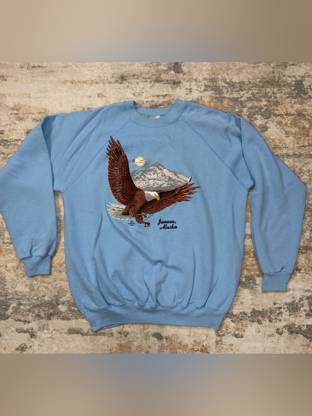 Vintage Juneau Alaska Bald Eagle Sweatshirt XL Hanes Made in USA Blue 80s 90s